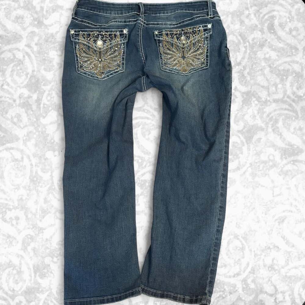 Apt. 9 Low Rise Flare Jeans Size 14 Embroidered Butterfly Pockets